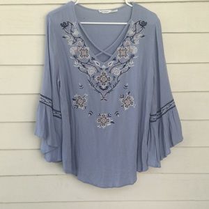 Blu Pepper Lavender Bohemian Embroidered Blouse